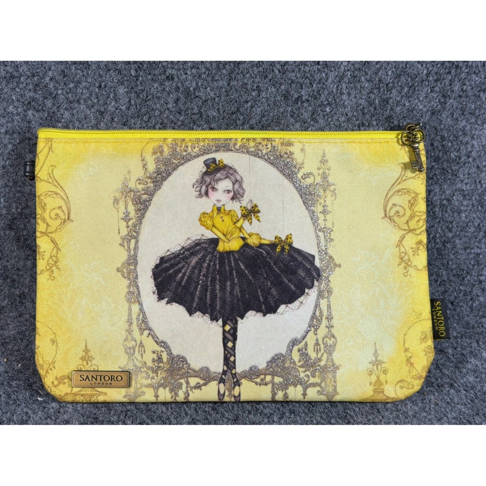 Santoro London Gorjuss Ballerina Zipper Pouch Clutch Bag Yellow Black Glitter